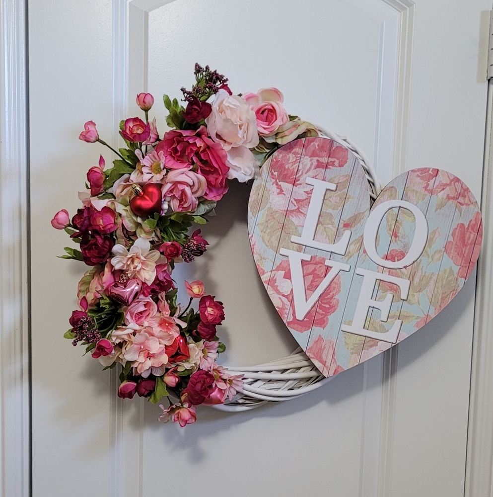 Handmade Valentine wreath.  Would look beautiful on any door.